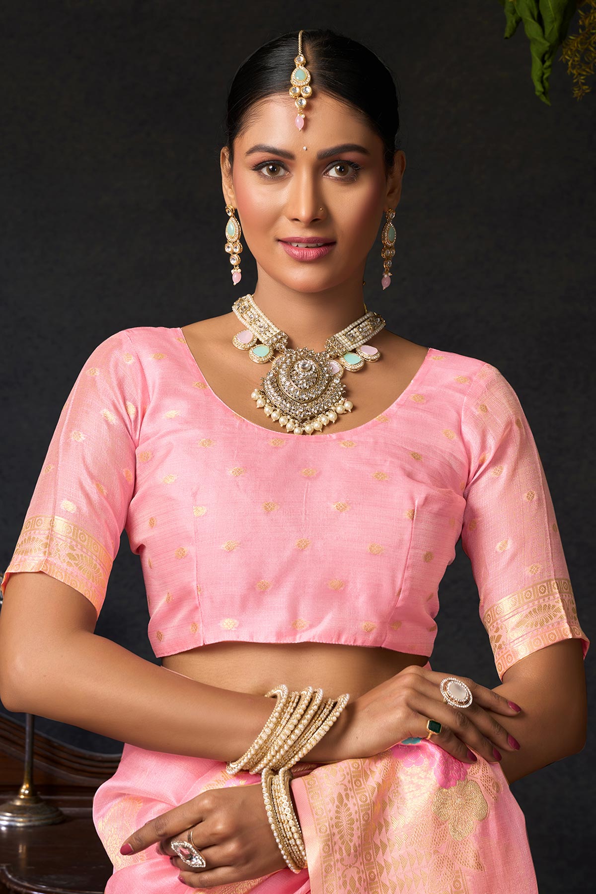 Baby Pink Organza khadi Saree