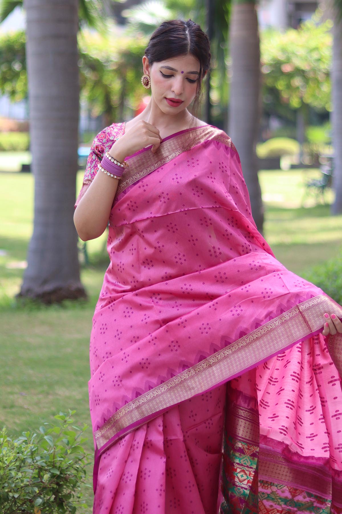 Baby Pink Raw Silk Patola Saree