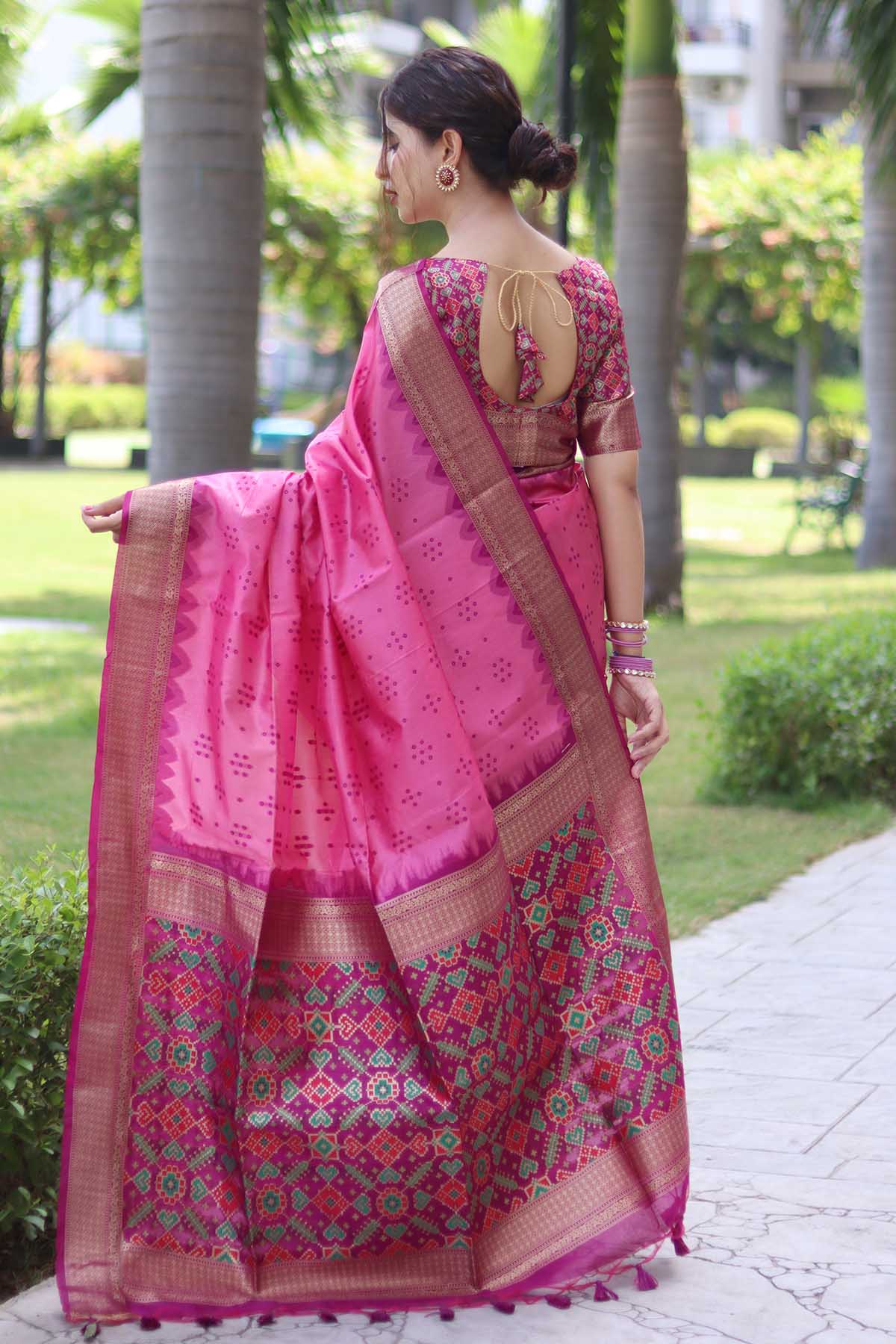 Baby Pink Raw Silk Patola Saree
