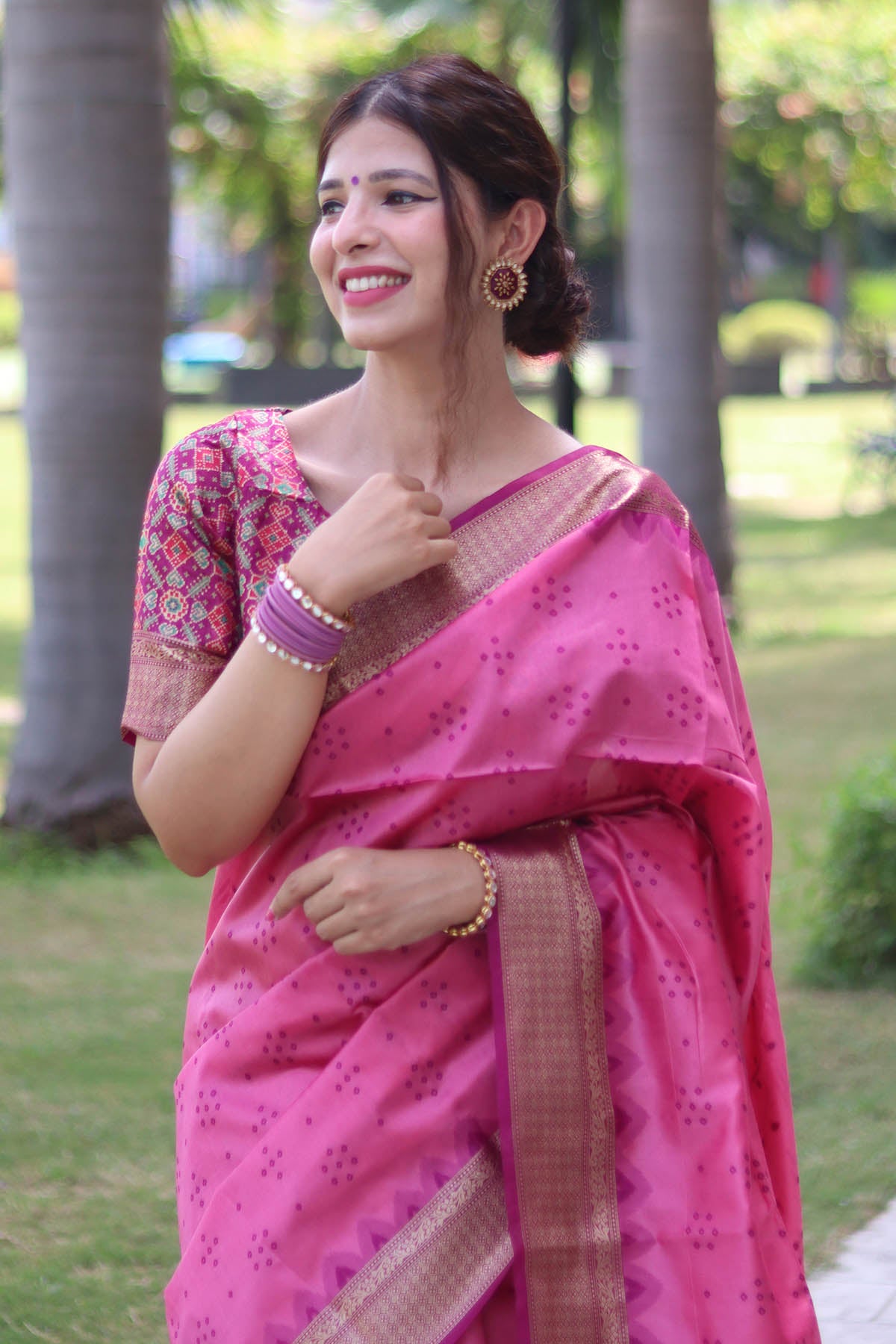 Baby Pink Raw Silk Patola Saree