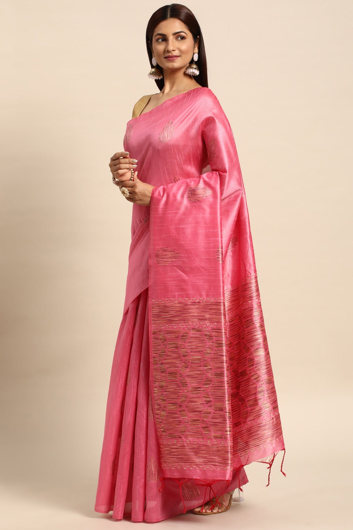 Buy Baby Pink Woven Butti Work Saree by Lili Lala for women online at ScrollnShops
