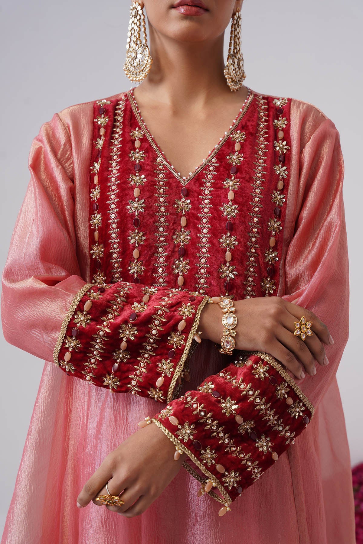 Baby Pink Zardozi Anarkali Set