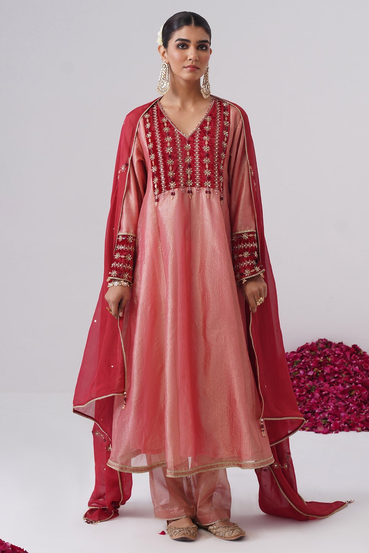 Buy Baby Pink Zardozi Anarkali Set for women by Ugna by Unnati online available at scrollnshops