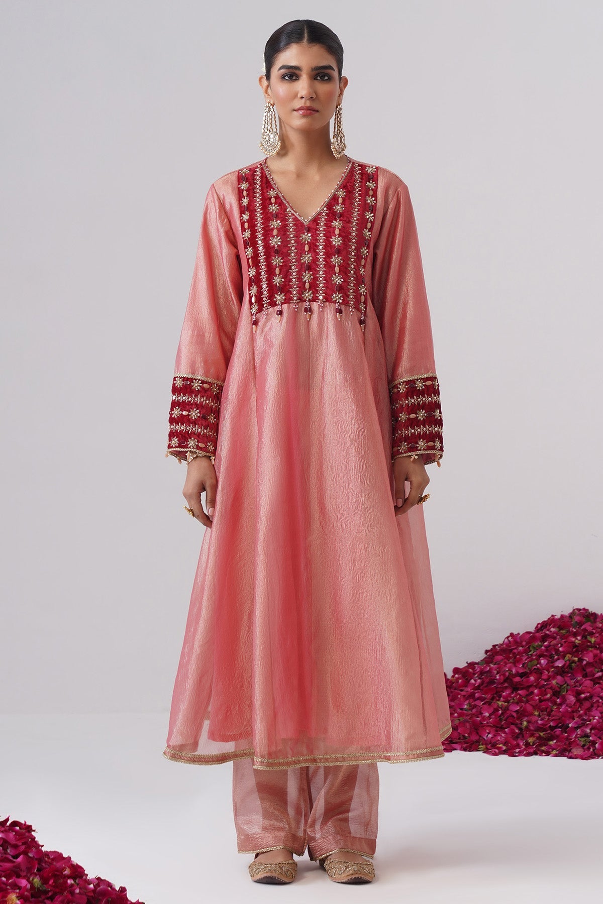Buy Baby Pink Zardozi Kurta & Pants for women by Ugna by Unnati online available at scrollnshops