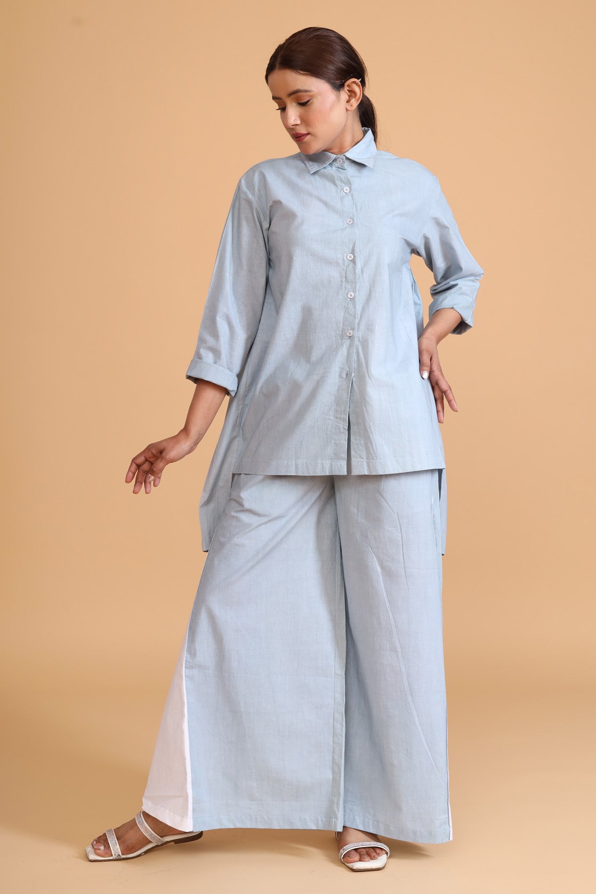 Mint Green Cotton Poplin Back Gather Co-ord Set: Stylish Comfort