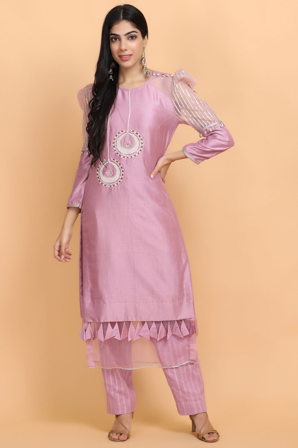 Lilac Bali Embroidered Kurta Set