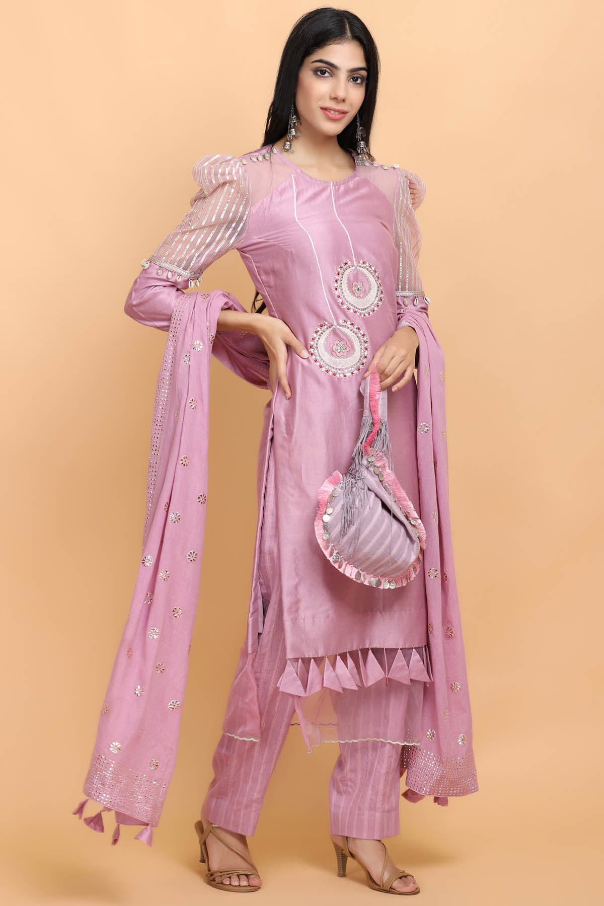Lilac Bali Embroidered Kurta Set