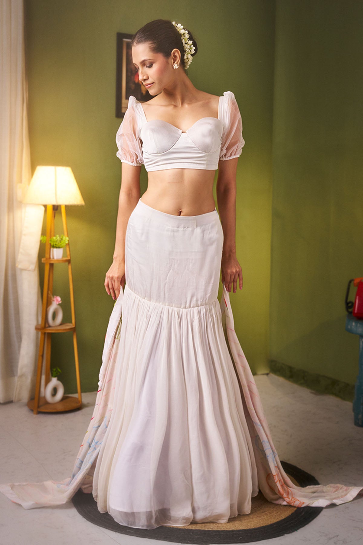 Bamberg Satin White Lehenga Set
