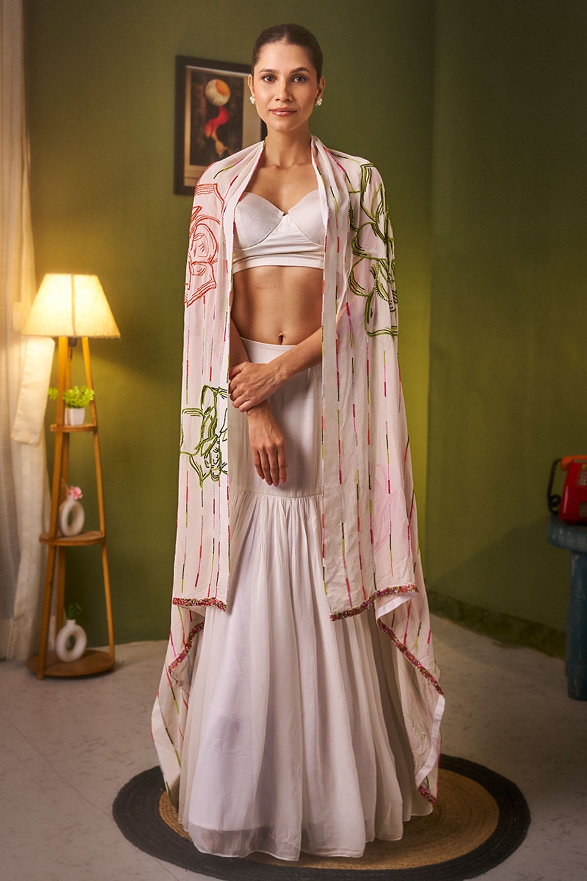 Buy Bamberg Satin White Lehenga Set for women by Ricka Gauba online available at scrollnshops