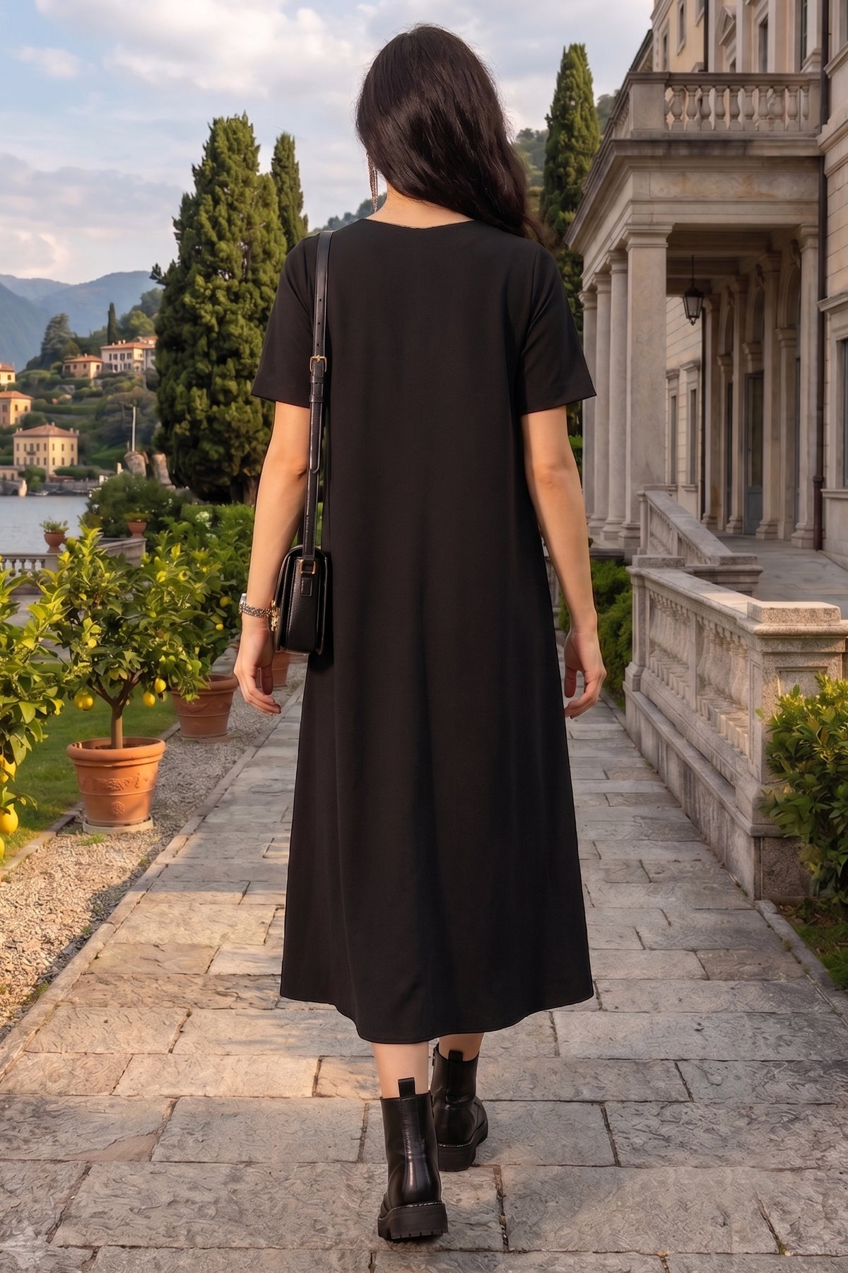 Bamboo Cotton Black Flare Dress