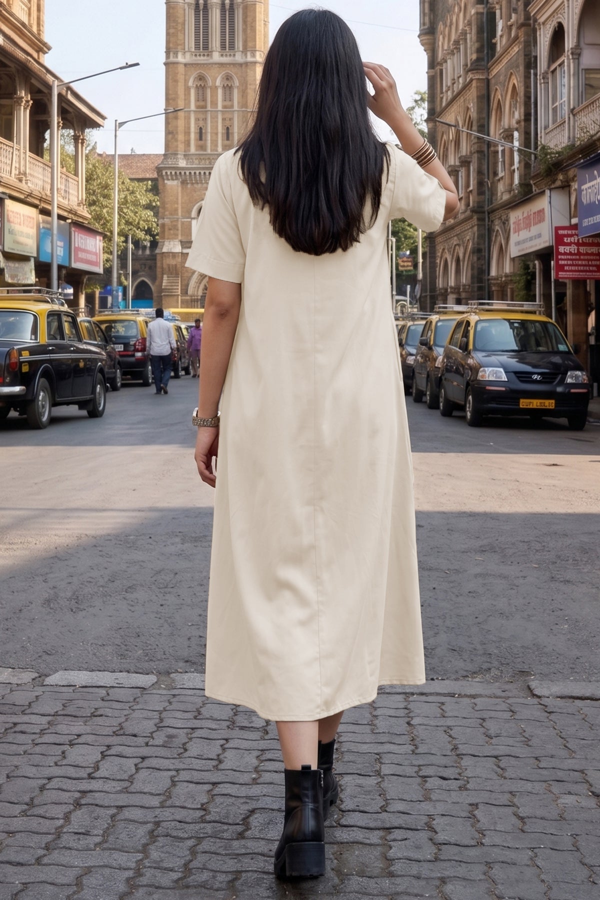 Bamboo Cotton Cream Flare Dress