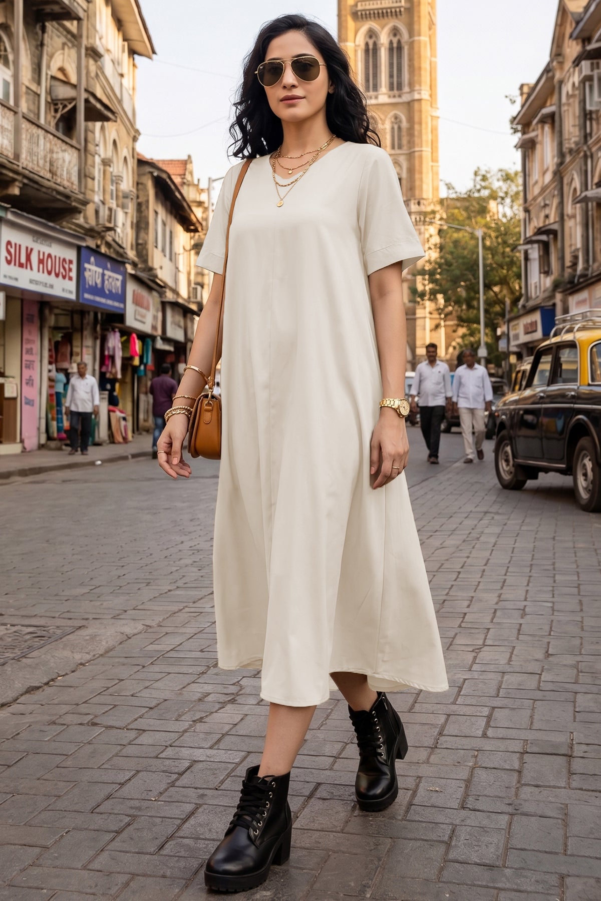 Bamboo Cotton Cream Flare Dress