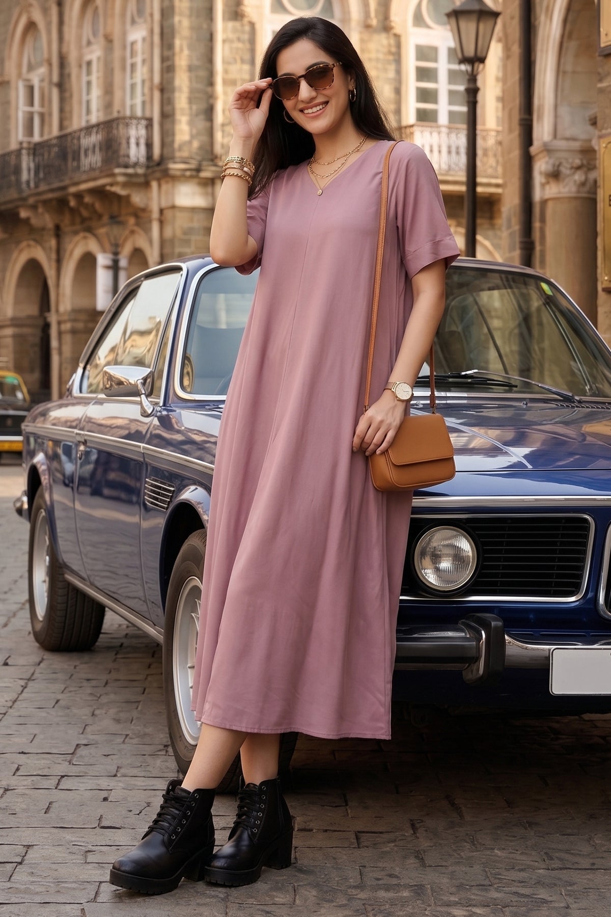 Bamboo Cotton Mauve Flare Dress