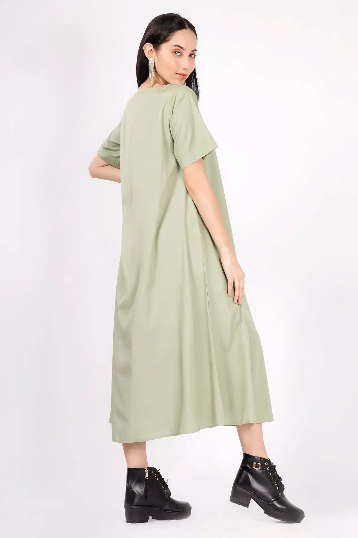 Bamboo Cotton Sage Flare Dress