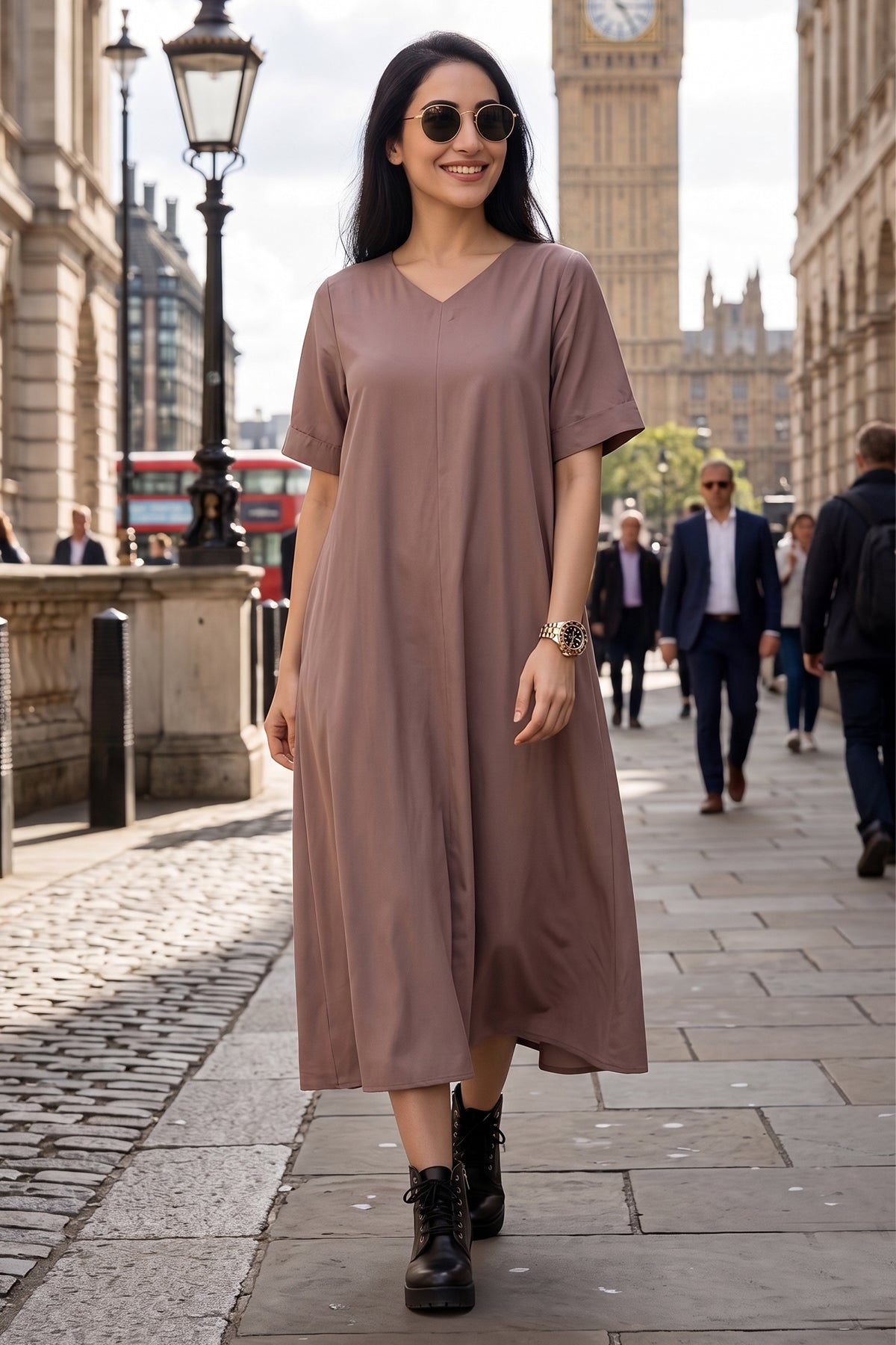 Buy Bamboo Cotton Taupe Flare Dress for women by Sneha B online available at scrollnshops