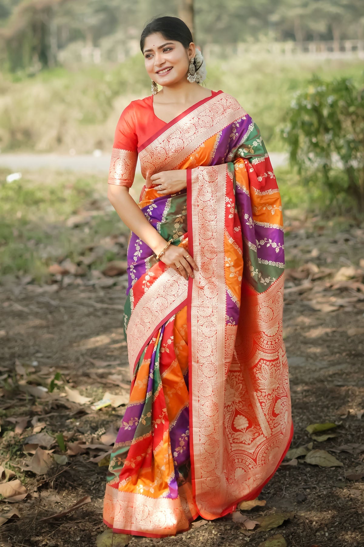 Buy Banarasi Silk Red Zari Saree by Lili Lala for women online at ScrollnShops