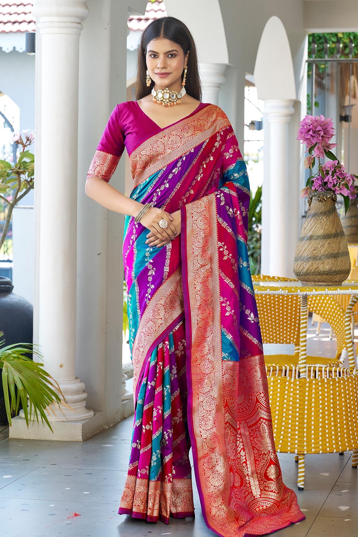 Buy Banarasi Silk Zari Pink Saree by Lili Lala for women online at ScrollnShops