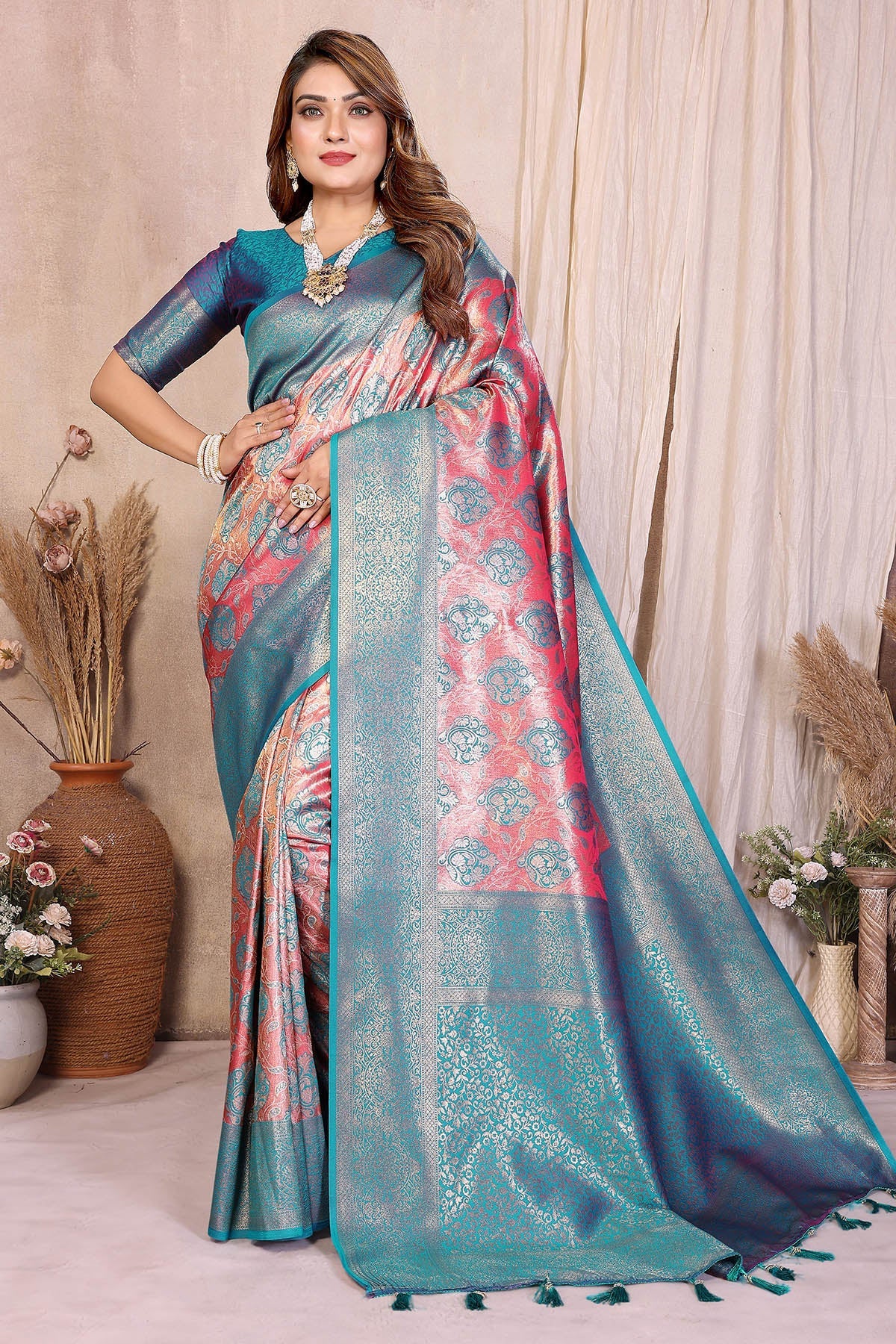 Buy Banarasi Tissue Silk Aqua Saree for women by Aastha Fashion online available at scrollnshops
