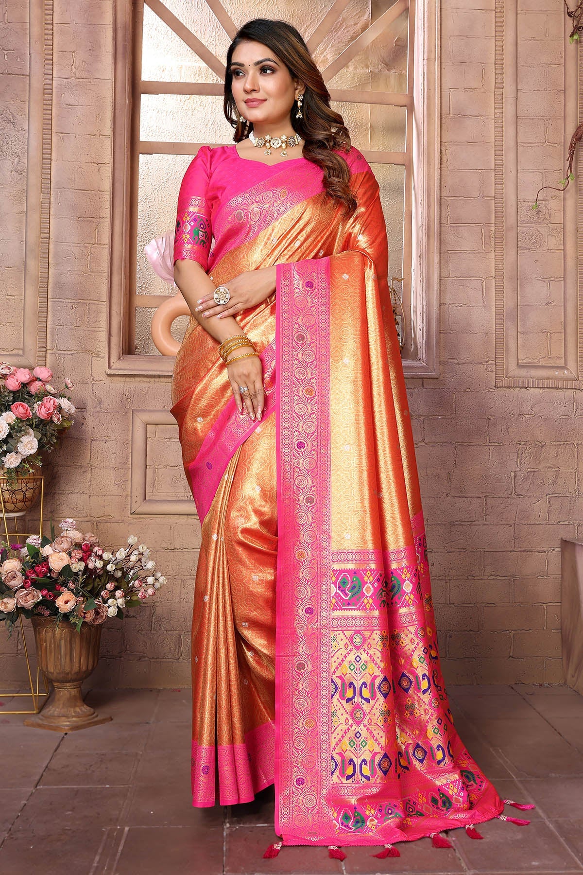 Buy Banarasi Tissue Silk Gold Saree for women by Aastha Fashion online available at scrollnshops