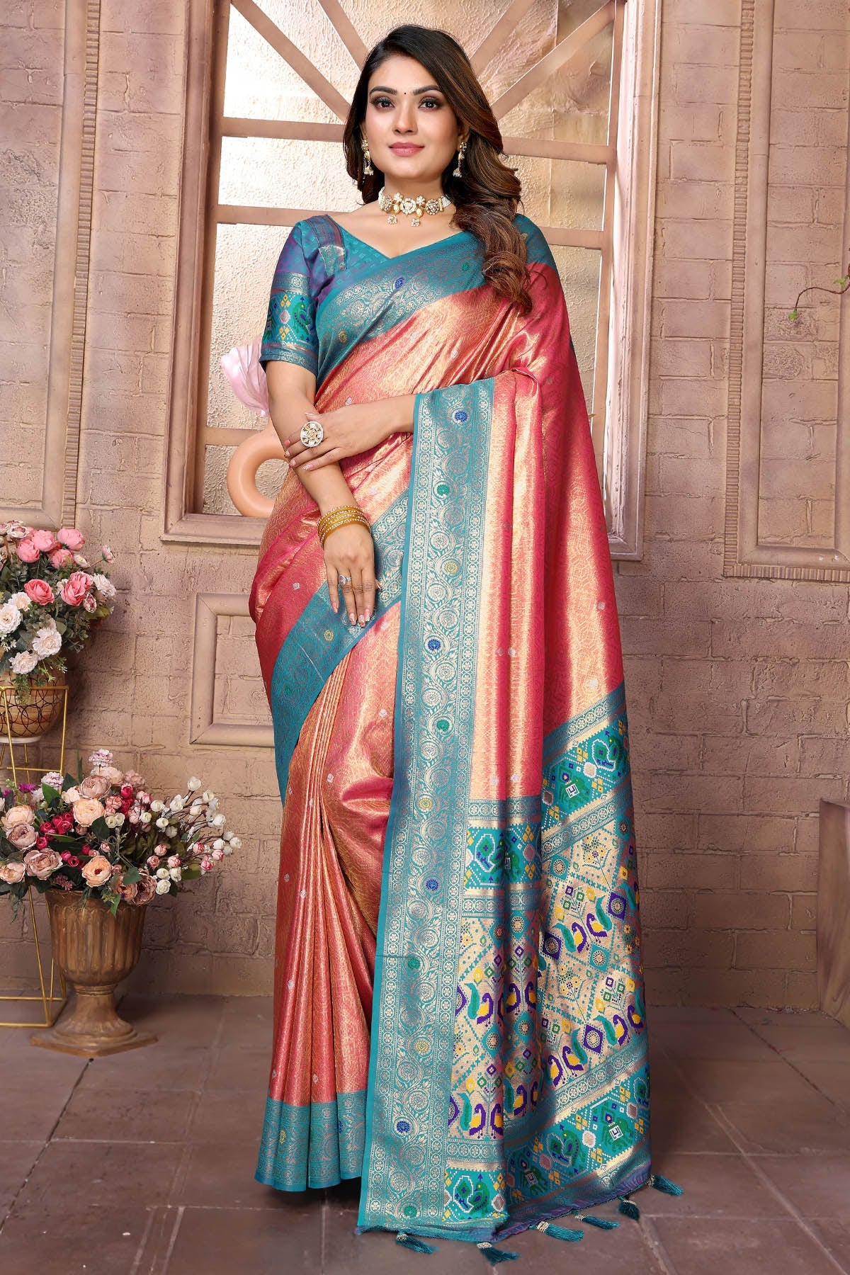 Buy Banarasi Tissue Silk Red Saree for women by Aastha Fashion online available at scrollnshops