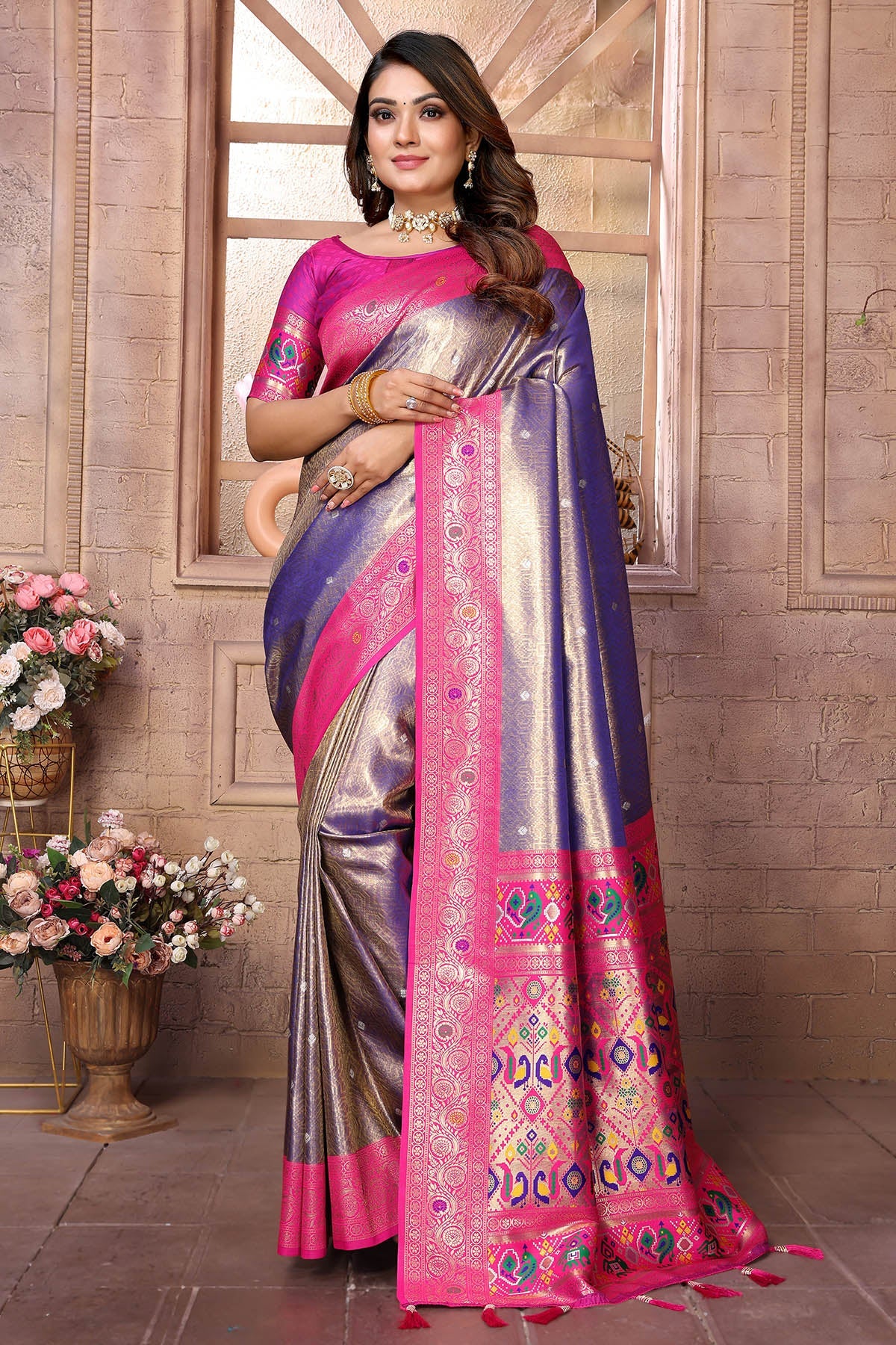 Buy Banarasi Weaving Purple Saree for women by Aastha Fashion online available at scrollnshops