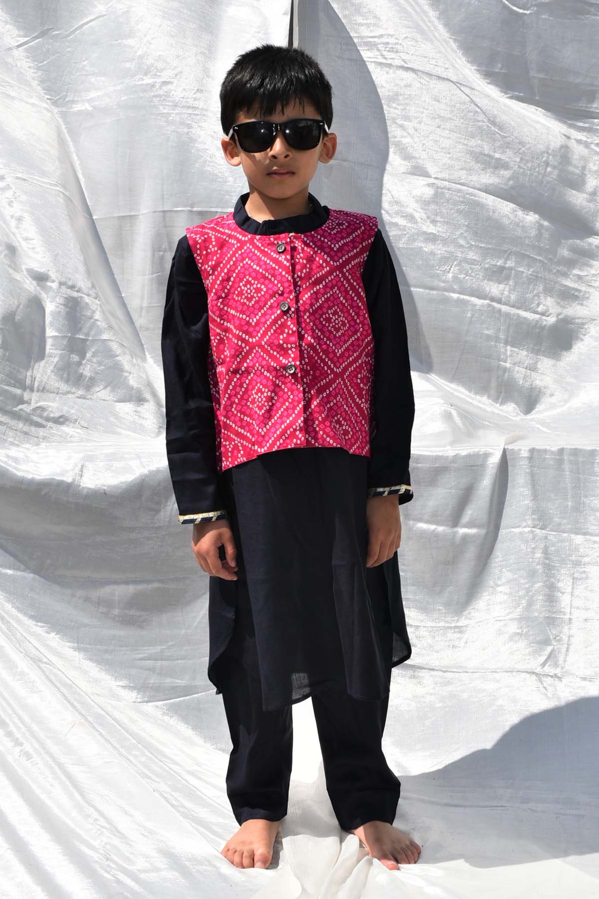 Designer ViYa Bandhani Jacket & Kurta Set For Kids Available online at ScrollnShops