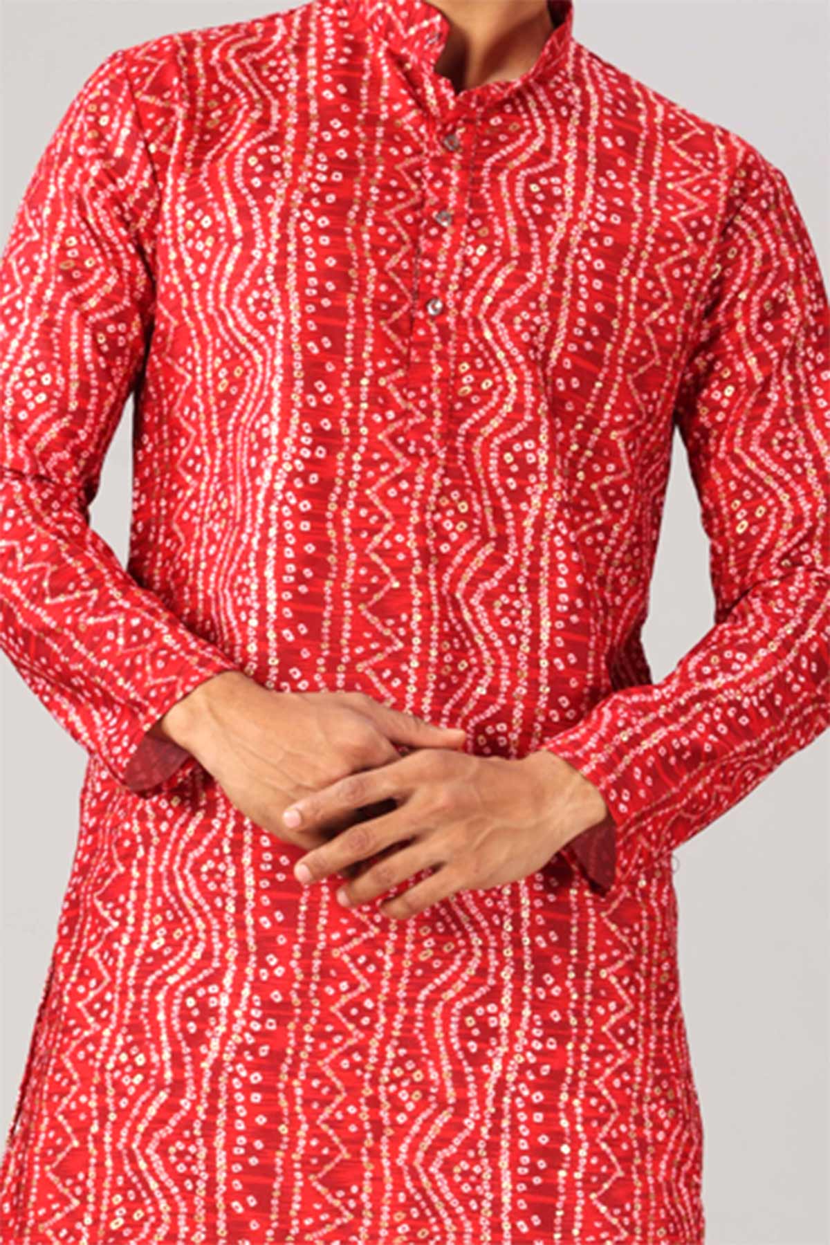 Bandhani Print Red Cotton Kurta
