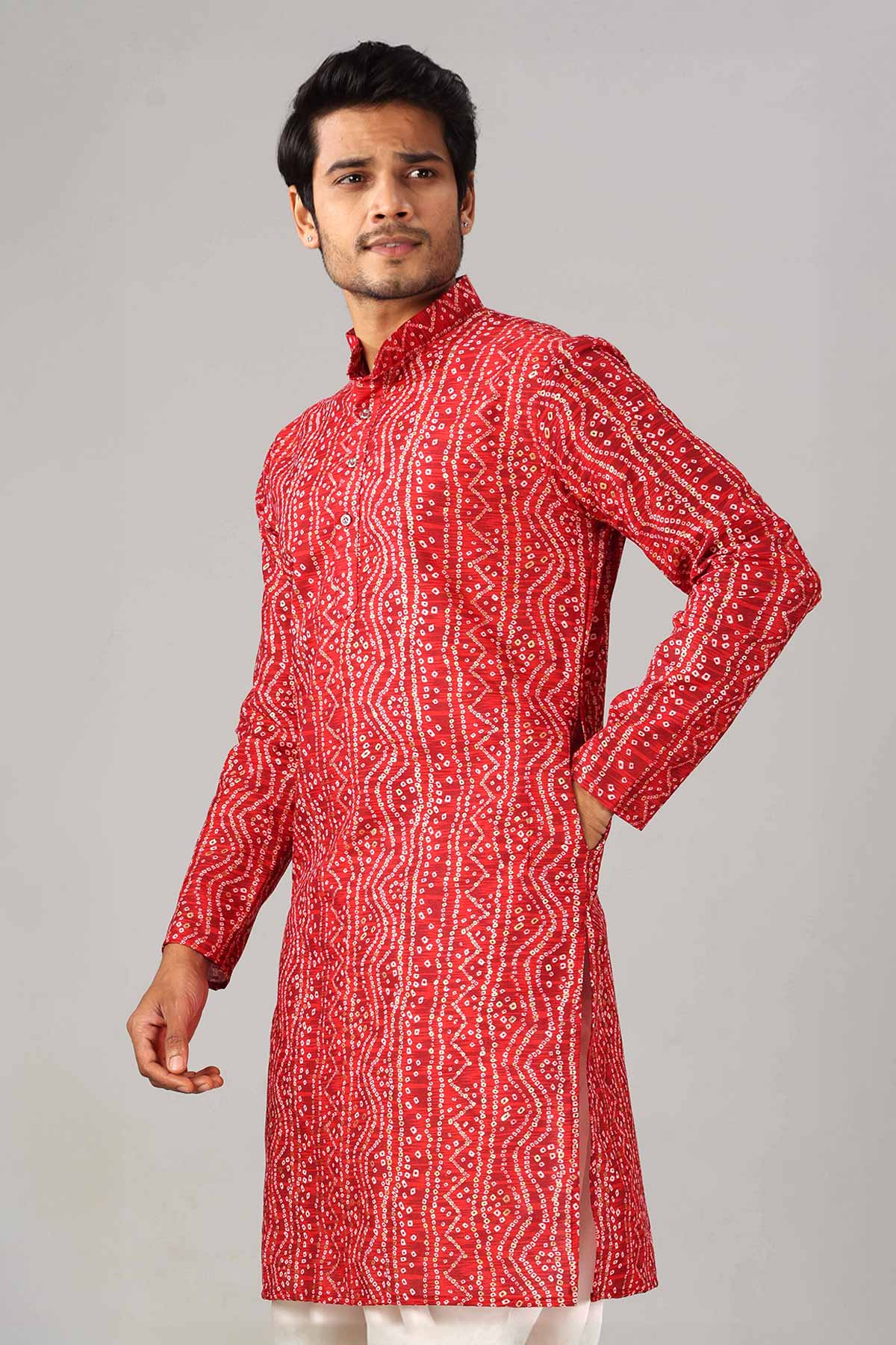Buy Bandhani Print Red Cotton Kurta for women by Priyanka Jain online available at scrollnshops