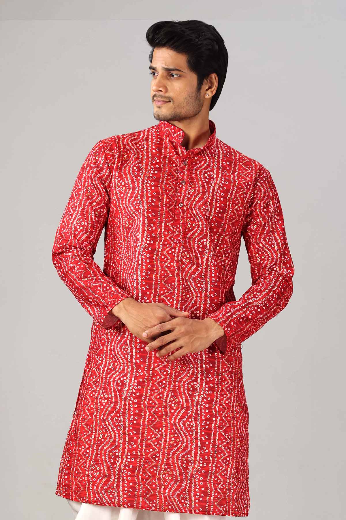Bandhani Print Red Cotton Kurta