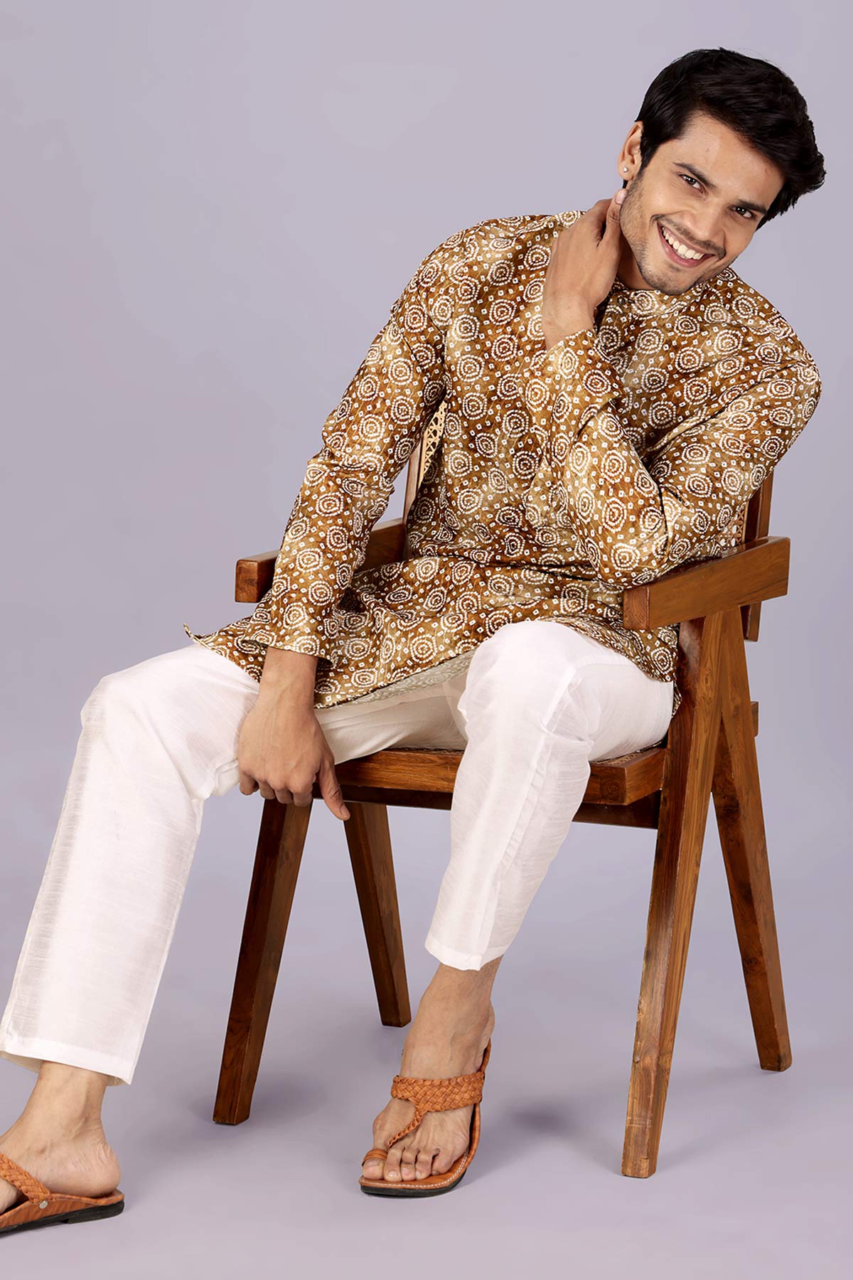 Bandhani Printed Brown Kurta