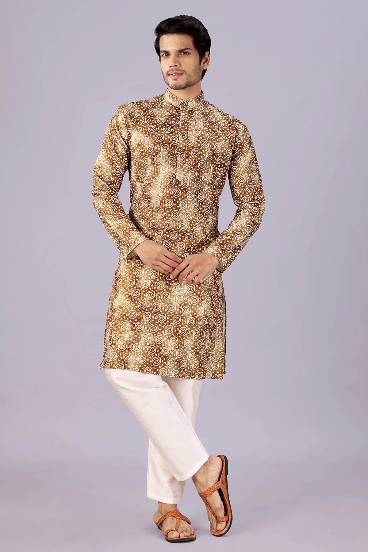 Buy Bandhani Printed Brown Kurta for women by Priyanka Jain online available at scrollnshops