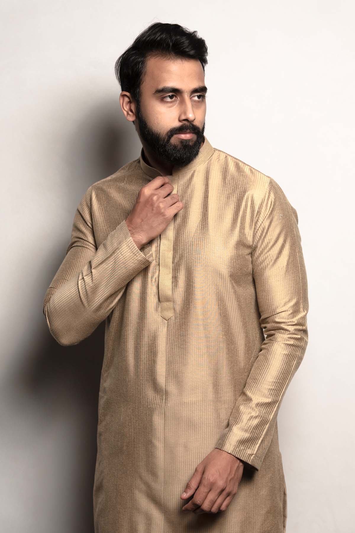 Bandhgala Cotton Silk Kurta Set