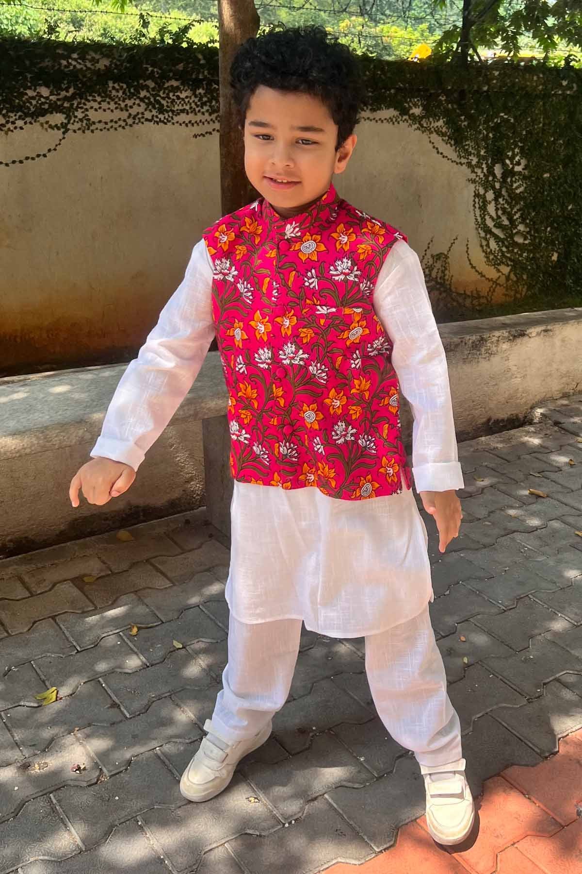 Designer Mamma's Bear Bandhgala Cotton Kurta Jacket Set For Kids (Boys & Girls) Available online at ScrollnShops