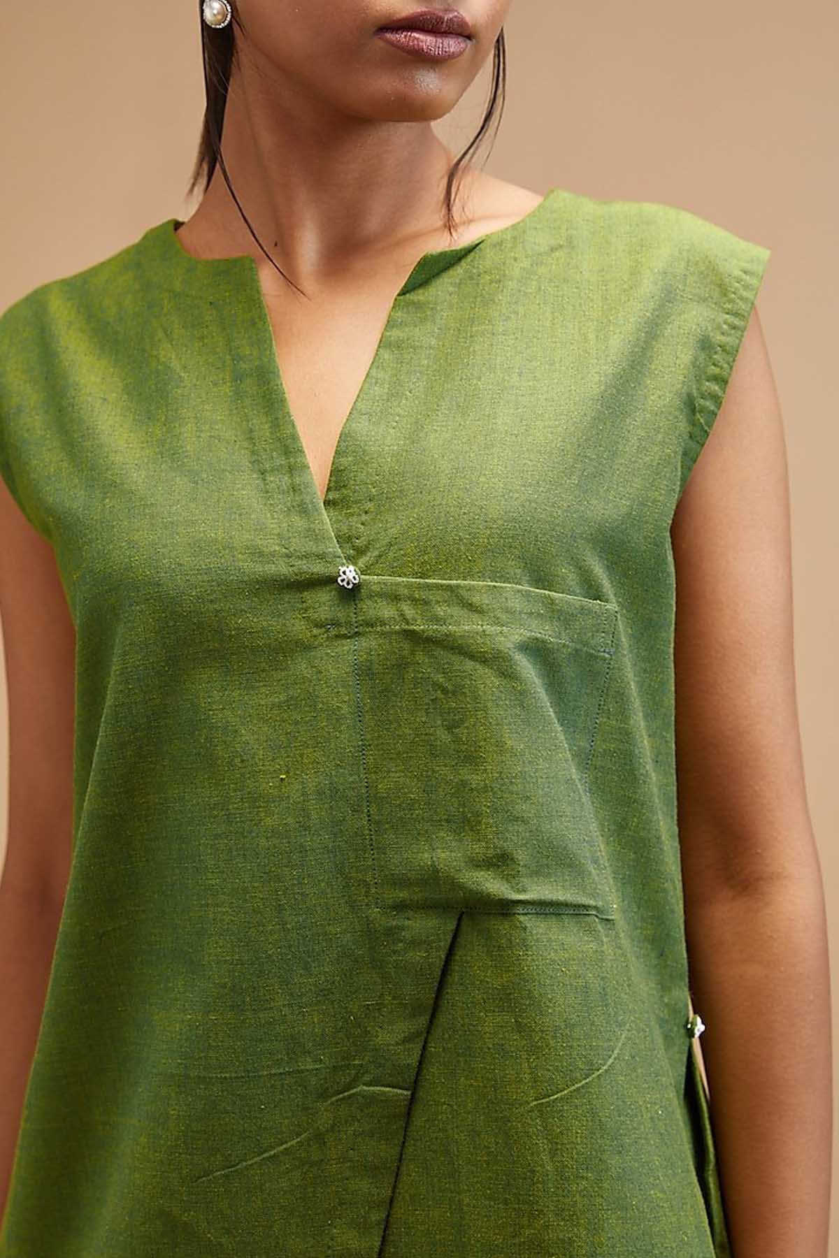 Basil Green Patch Pocket Top