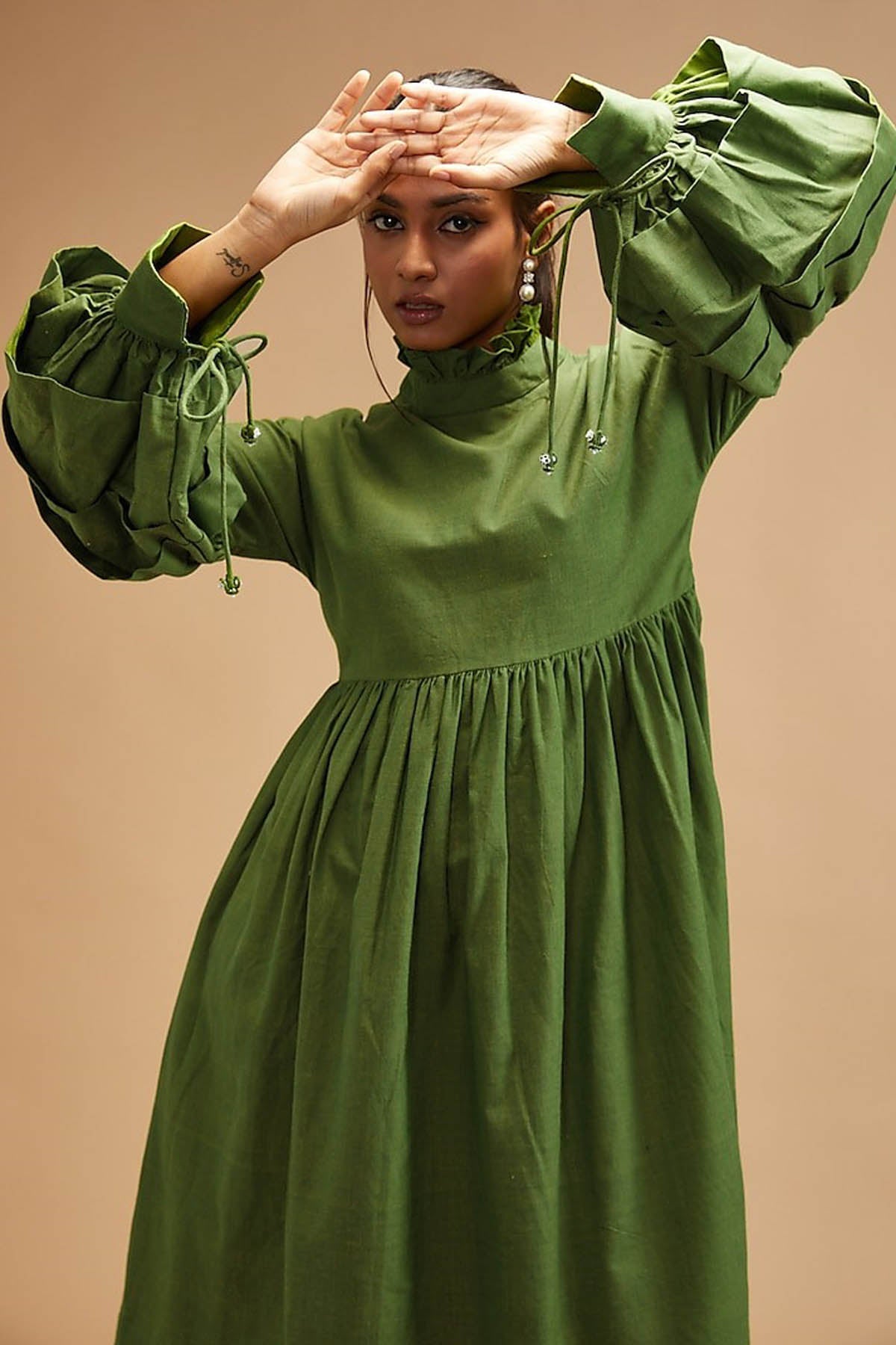 Basil Green Ruffled Collar Dress