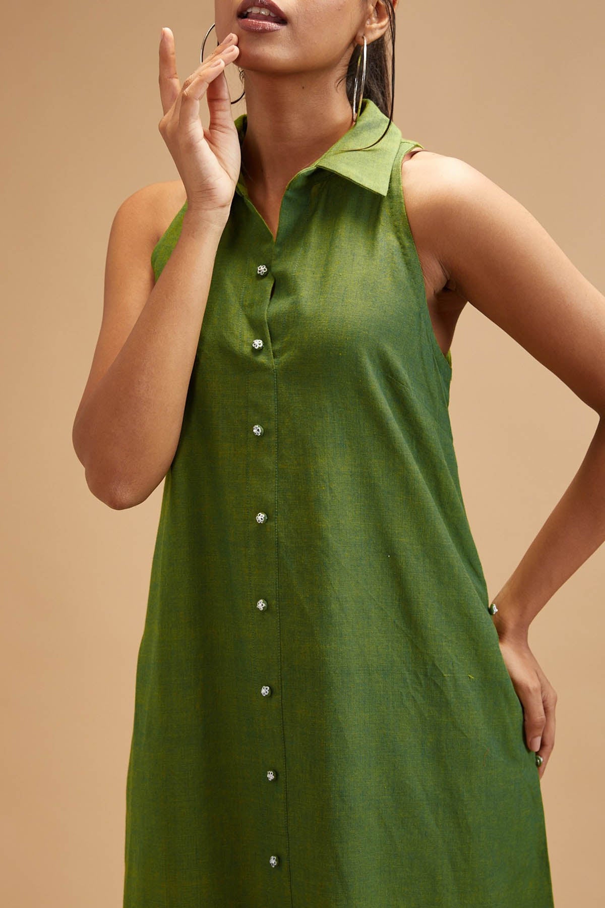 Basil Green Shirt Collar Dress