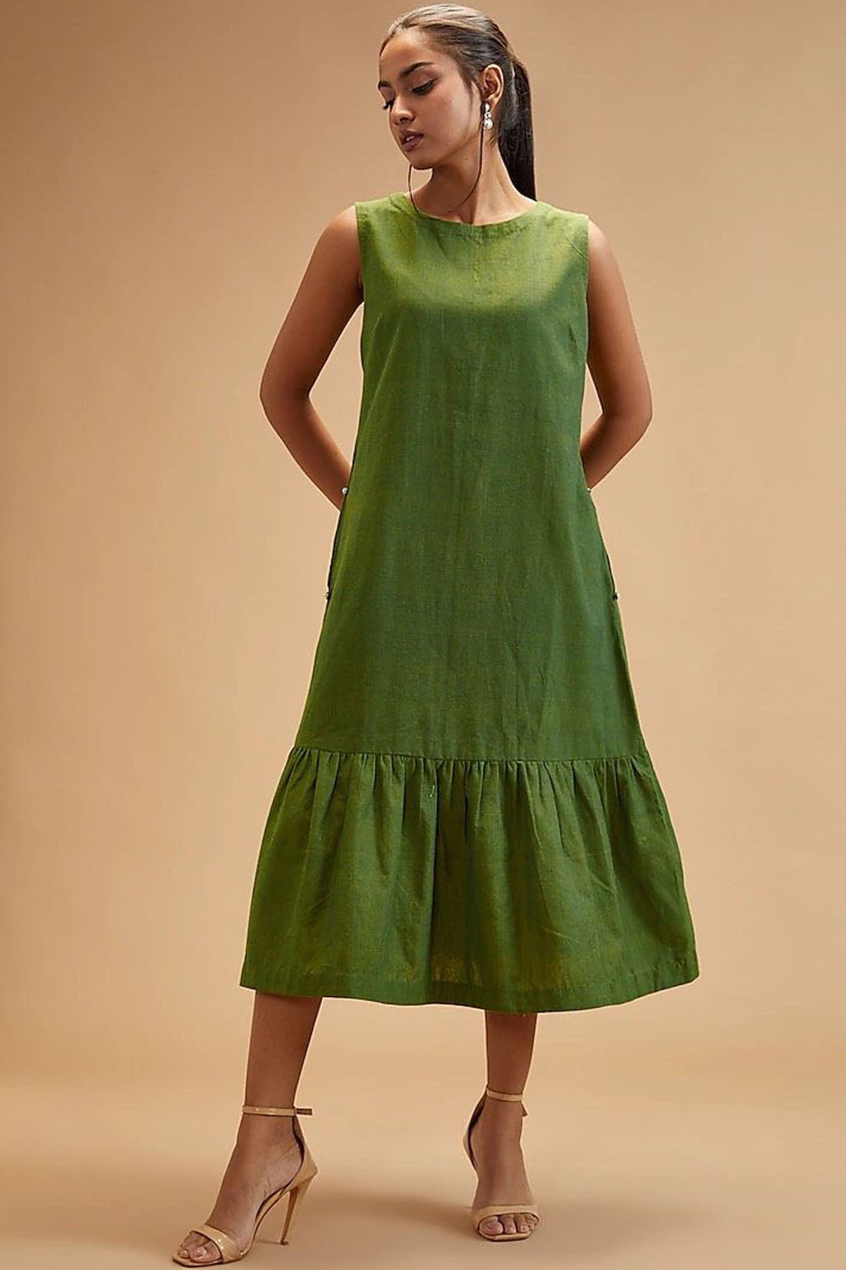 Buy Ther_Over Journal Basil Green Flare Bottom Dress For Women Available online at ScrollnShops Buy Ther_Over Journal Basil Green Flare Bottom Dress For Women Available online at ScrollnShops