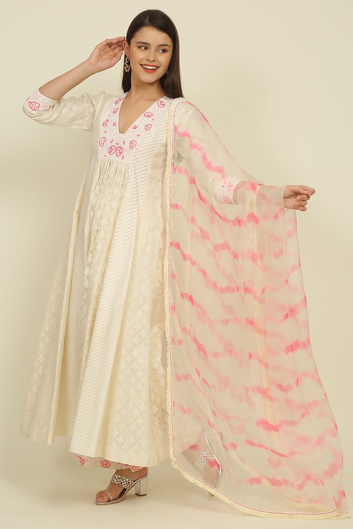 Bead Embroidered Ivory Kurta Set