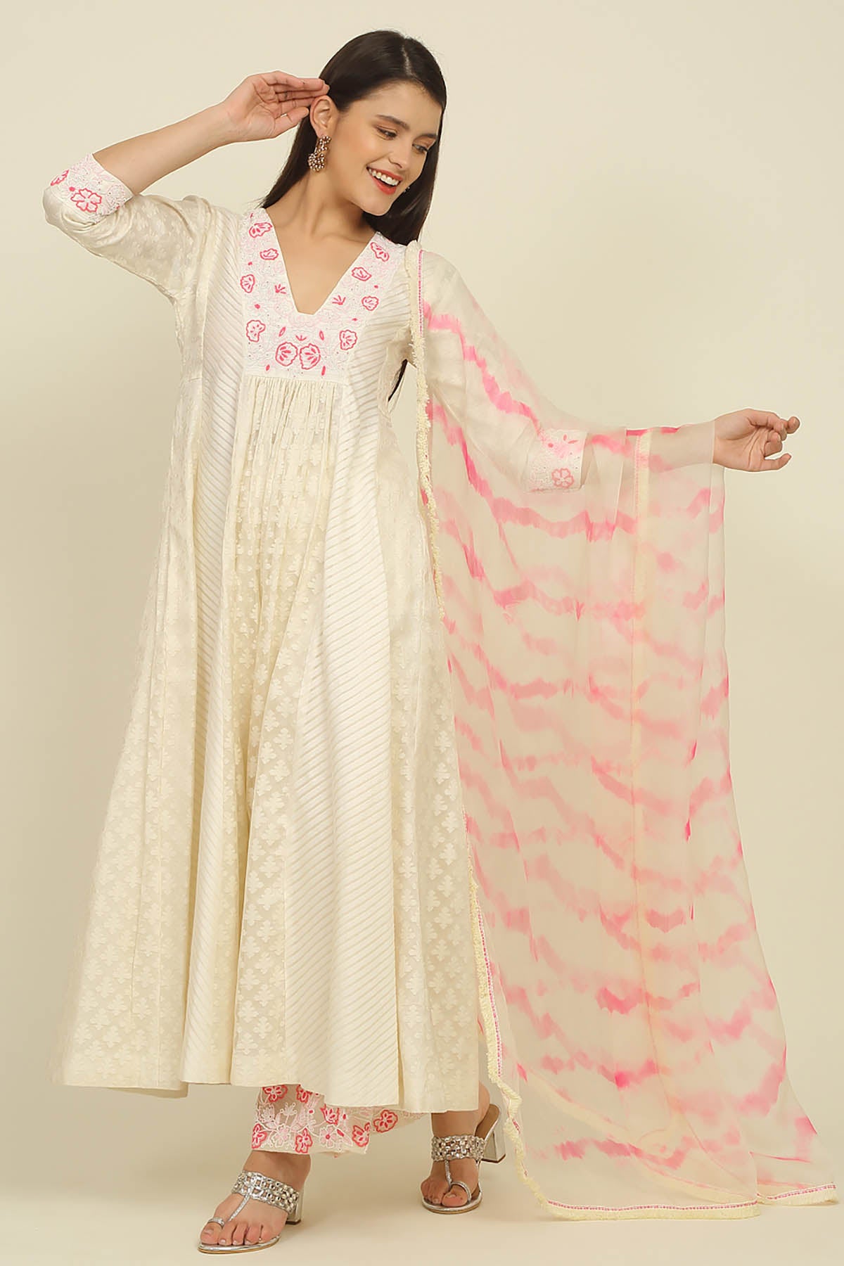 Bead Embroidered Ivory Kurta Set