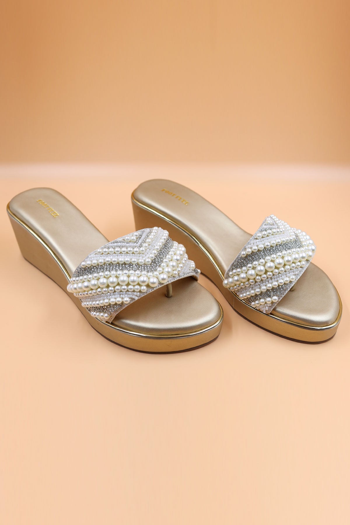 Foot Fuel Bead Embellished Gold Wedges for accessories online at ScrollnShops