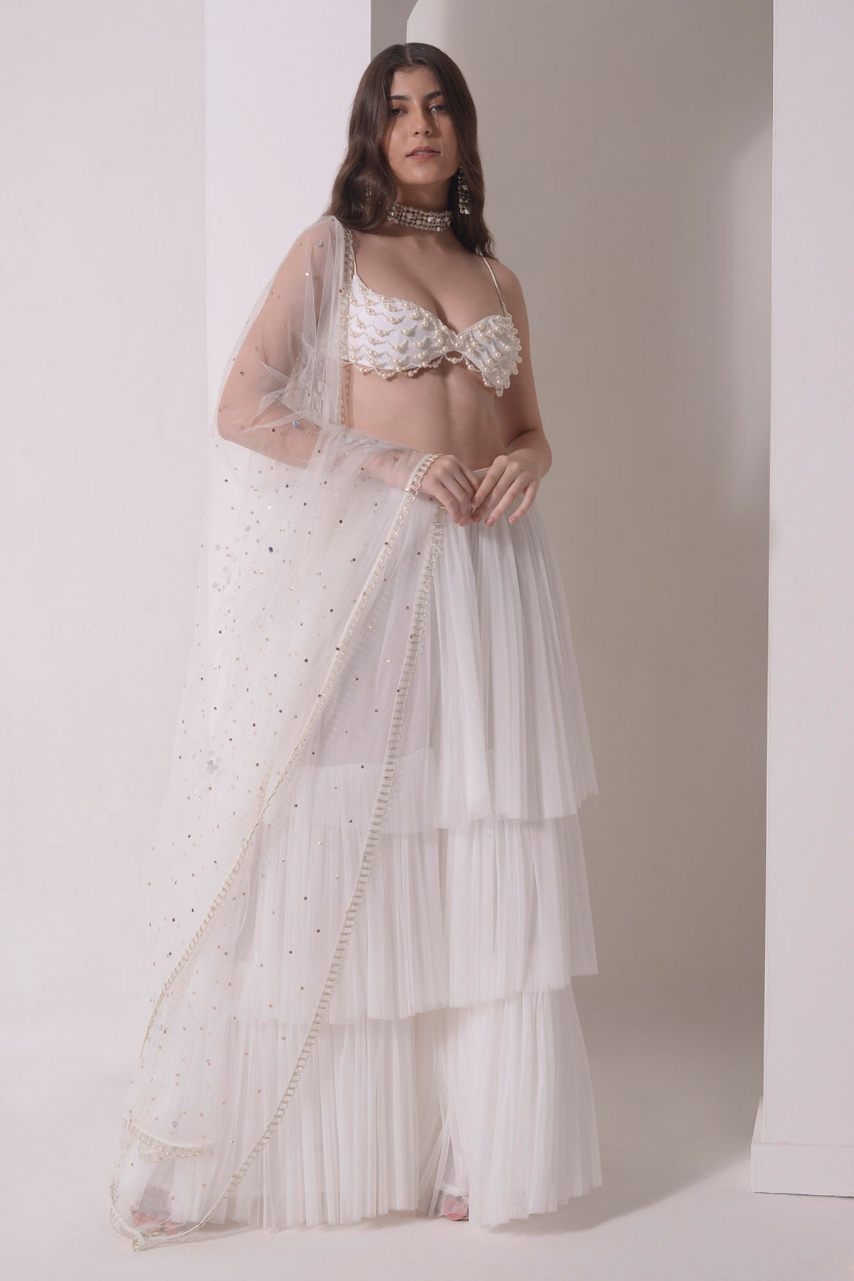 Beaded Bustier & Tiered Sharara Set