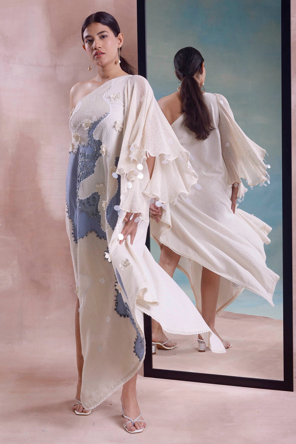 Beaded One Shoulder Scarf Dress