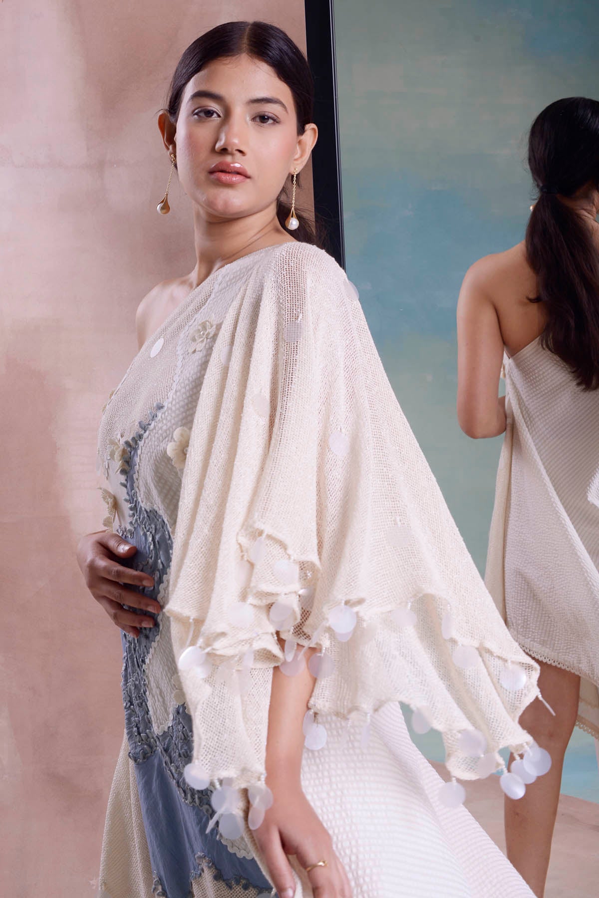 Beaded One Shoulder Scarf Dress