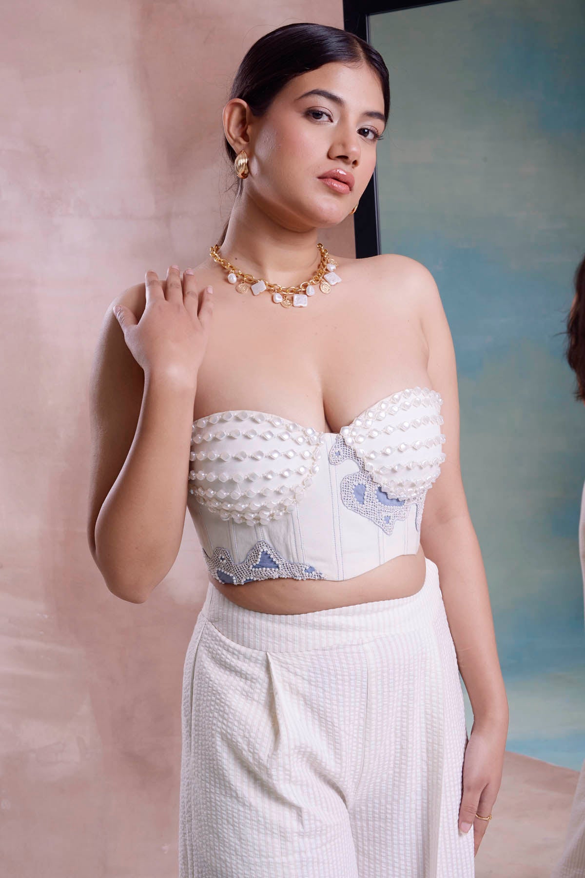 Beaded Strapless Bustier & Pants