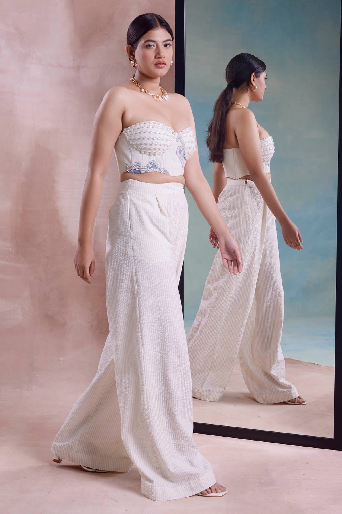 Beaded Strapless Bustier & Pants