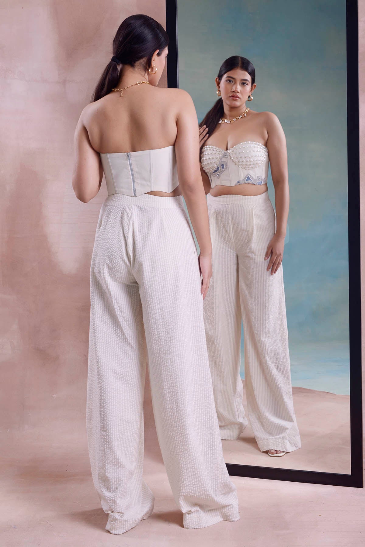 Beaded Strapless Bustier & Pants