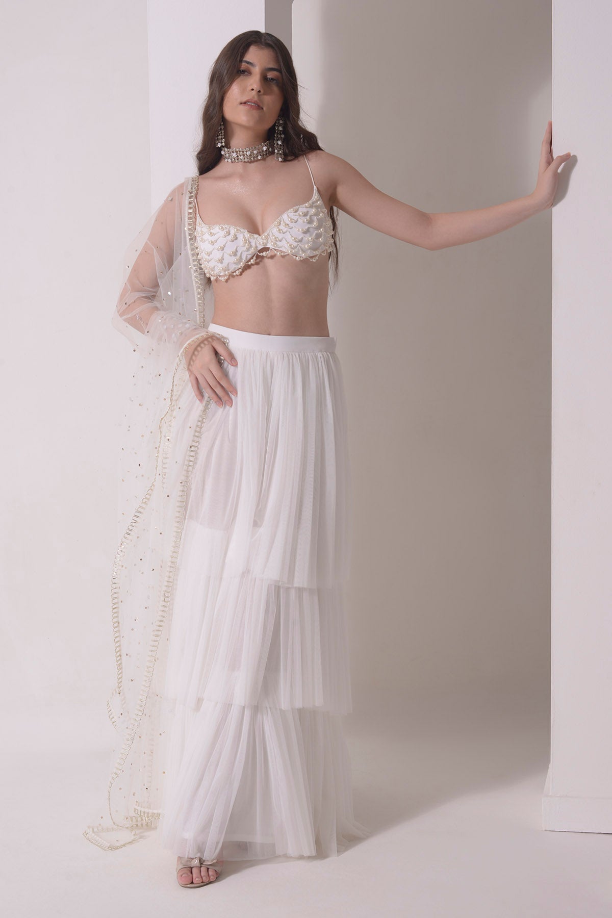 Beaded Bustier & Tiered Sharara Set