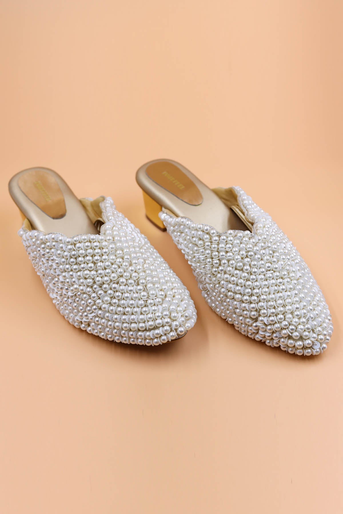 Foot Fuel Beads Embellished Gold Mules for accessories online at ScrollnShops