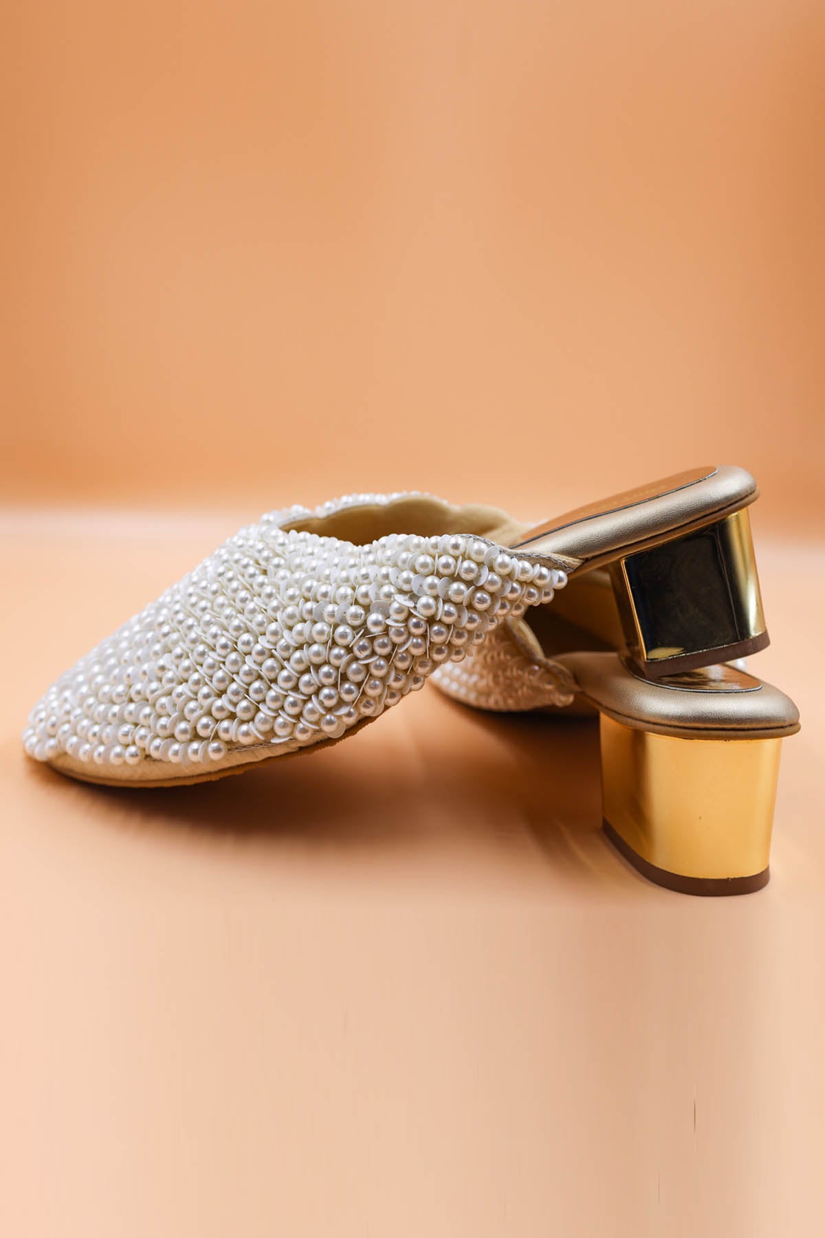 Beads Embellished Gold Mules