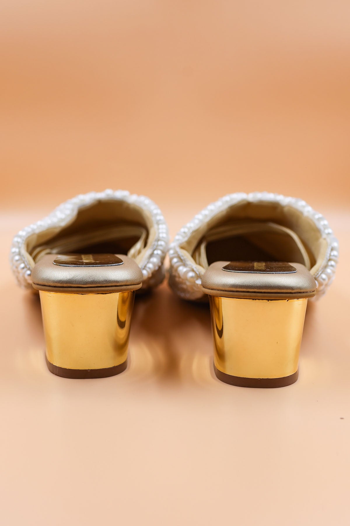 Beads Embellished Gold Mules